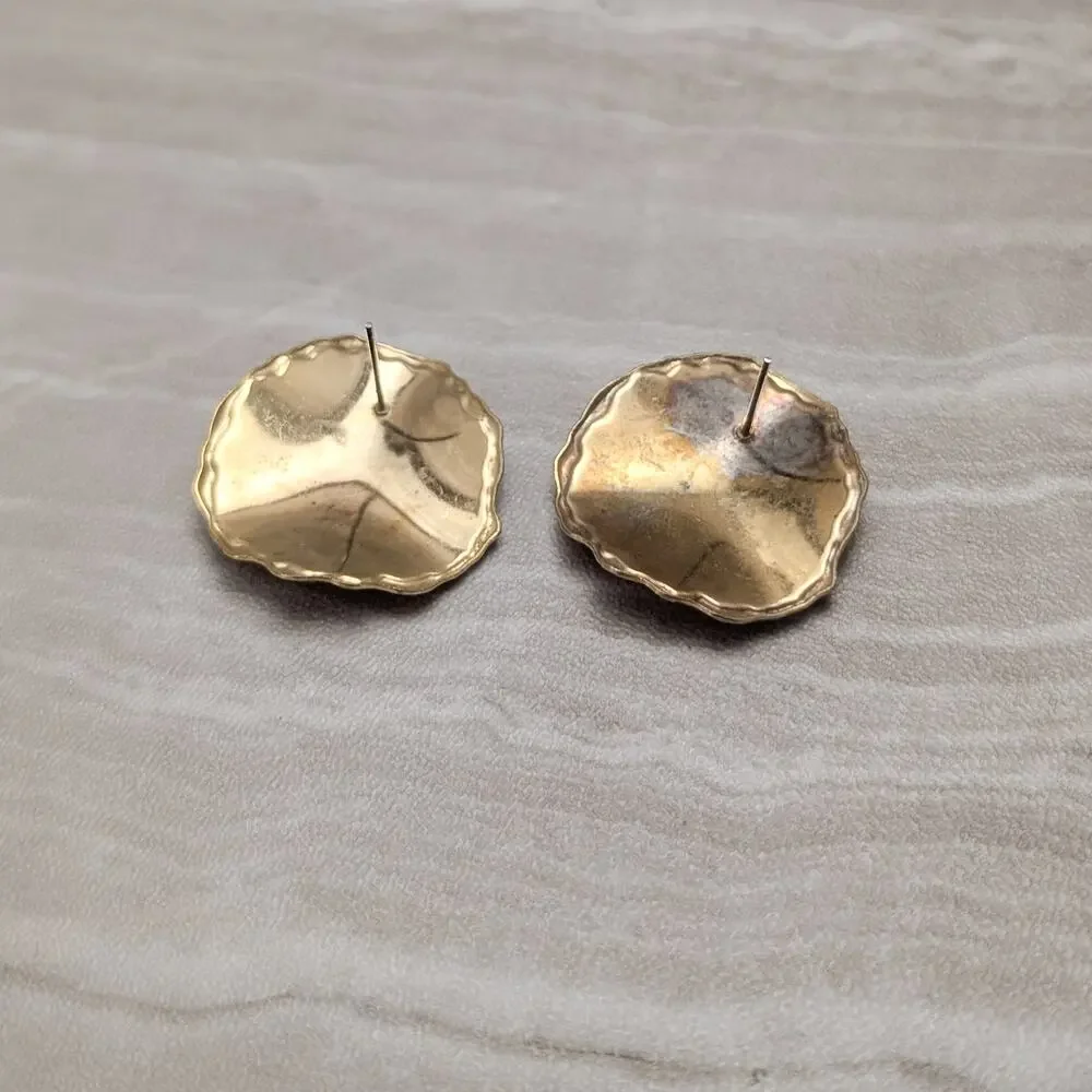 Vintage Stud Earrings Unusual Orange & Gold Tone Large Statement
